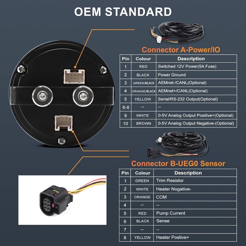 ANDO RACING 30-0300 X-Series 52mm (2-1/16”) Wideband UEGO Air/Fuel Ratio Gauge with LSU 4.9 Sensor Controller Gauge with Wideband Oxygen Sensor - Image 5